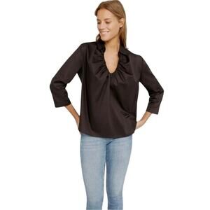 Harshman Los Angeles Nerello Blouse Black Ruched V-Neck Womens Size Medium